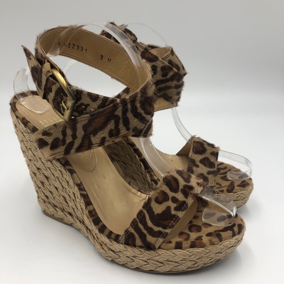Stuart Weitzman X-Ray leopard wedge sandals 9